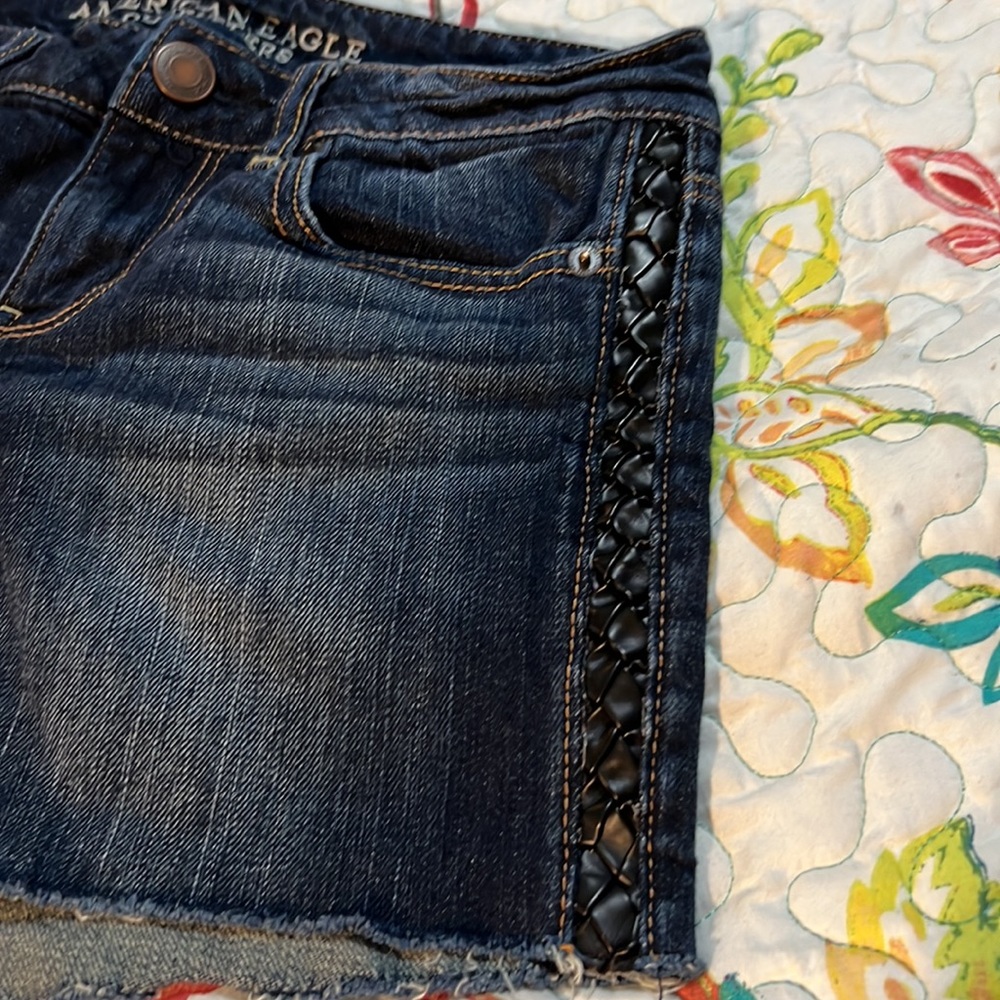 American Eagle Denim Braided Leather Trim Short size 4 - Picture 4 of 8